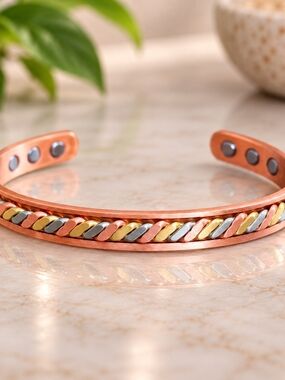 Genuine JalaStudios Tri Color Pure Copper Magnetic Cuff Bracelet 6 Magnets